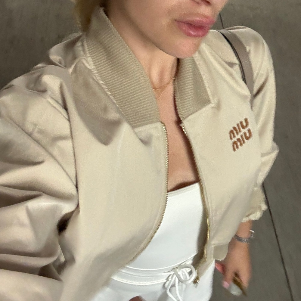 Miu Miu Beige Bomber Jacket with Logo